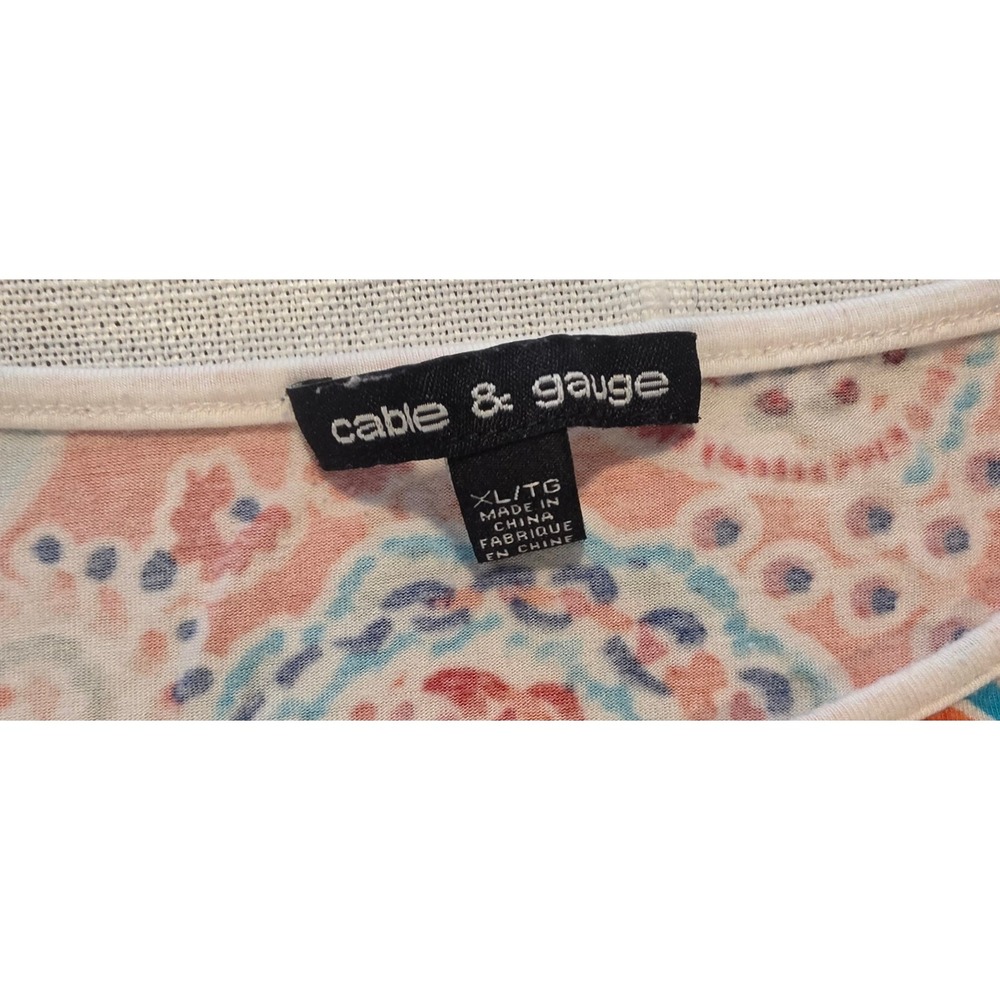Cable & Gauge Orange Blue Paisley Flutter Sleeve Top XL - Picture 2 of 6